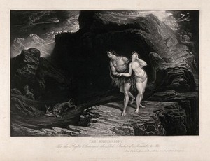 view The expulsion from paradise. Mezzotint by J. Martin.