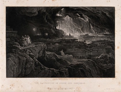 The destruction of Sodom and Gomorrah. Mezzotint by J. Martin, 1832.