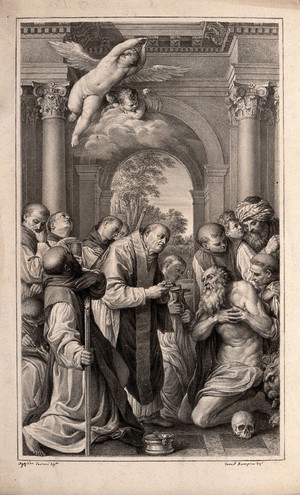 view The last sacrament of Saint Jerome. Drawing by F. Rosaspina, 1830, after Annibale Carracci.