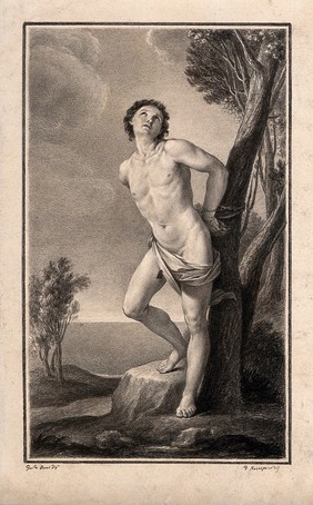 Saint Sebastian. Drawing by F. Rosaspina, c. 1830, after G. Reni.