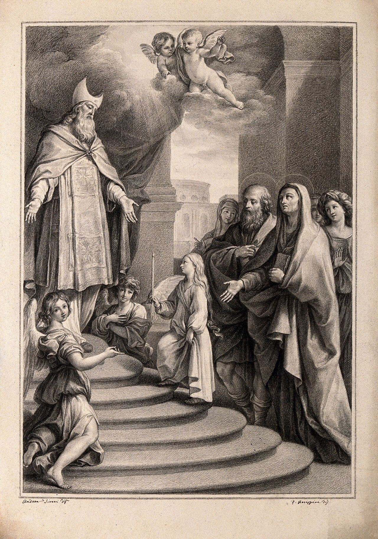 The presentation of the Virgin. Drawing by F. Rosaspina, c. 1830, after G.A. Sirani., by Giovanni Andrea Sirani