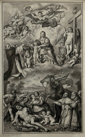 The Virgin Mary with the Christ child, saints and martyrs (known as the 'Madonna del Rosario') Drawing by F. Rosaspina, c. 1830, after D. Zampieri, il Domenichino, 1619-21.
