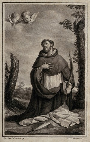 view Saint Peter Martyr. Drawing by F. Rosaspina, c. 1830, after G.F. Barbieri, il Guercino.