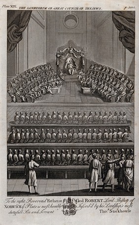 The Sanhedrin or great council of the Jews. Etching, 1744.
