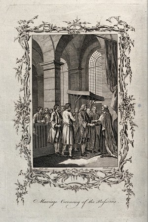 view A Russian marriage ceremony. Etching by Hall after S. Wale.