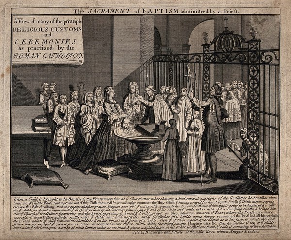 The Roman Catholic sacraments: baptism. Etching after B. Picart.