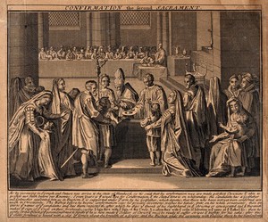 view The sacrament of the Roman Catholic church: confirmation. Etching after B. Picart.