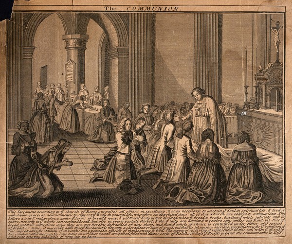 The sacrament of the Roman Catholic church: holy communion. Etching after B. Picart.