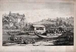 view Pope Pius VII on the Saône near Lyons. Etching by J.J. de Boissieu.