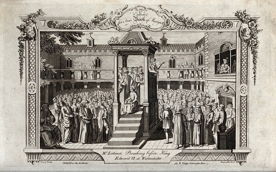 Bishop Hugh Latimer preaching before Edward VI at Westminster. Etching by Terry.