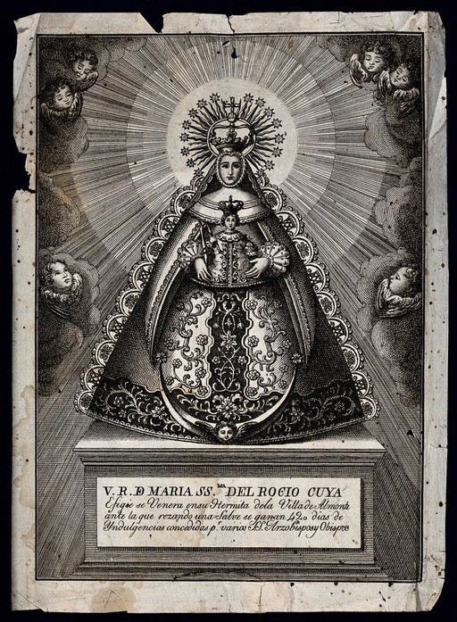 The Virgin and Christ Child of Almonte (Spain). Etching.