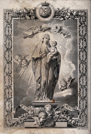 view The Virgin of Antigua. Engraving.