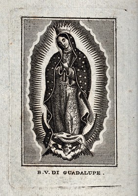 The Virgin of Guadalupe. Etching.