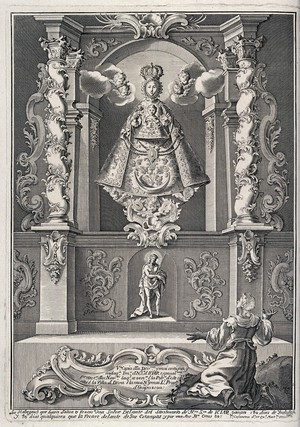 view The Virgin of Iciar at Deva. Etching by C. Casanova, 1741.