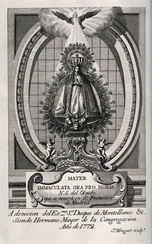 The Virgin of Oblivion in S. Francisco at Madrid. Etching by J. Minguet after H.V. Ugarte.
