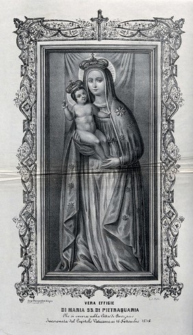 The Blessed Virgin of Pietraquaria at Averzano. Lithograph after L. Giannantoni, 1859.