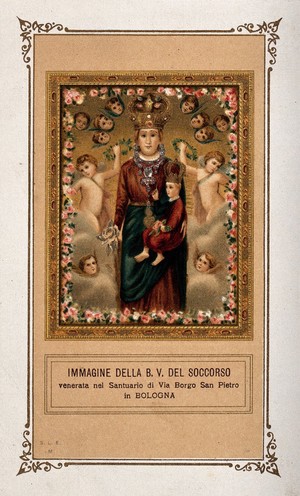 view The Virgin of Succour in the Sanctuary in Via Borgo San Pietro at Bologna. Coloured lithograph.