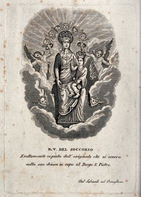 The Virgin of Succour in the Sanctuary in Via Borgo San Pieto at Bologna. Etching by Salvardi.