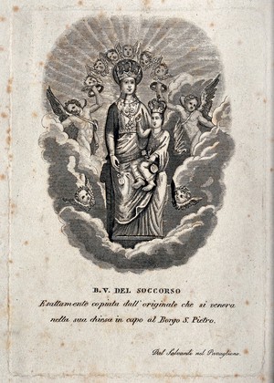 view The Virgin of Succour in the Sanctuary in Via Borgo San Pieto at Bologna. Etching by Salvardi.