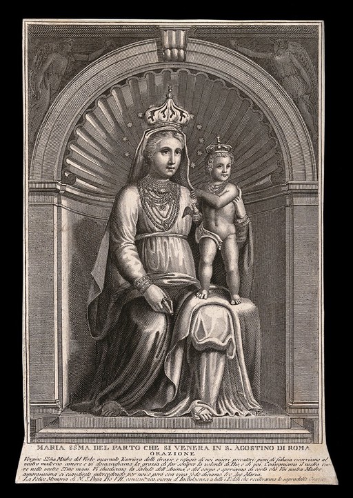 The Blessed Virgin of Birth in Sant' Agostino in Rome. Etching.