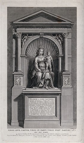 The Blessed Virgin Mary of Birth in Santo Agostino in Rome. Engraving by Giovanni Petrini.