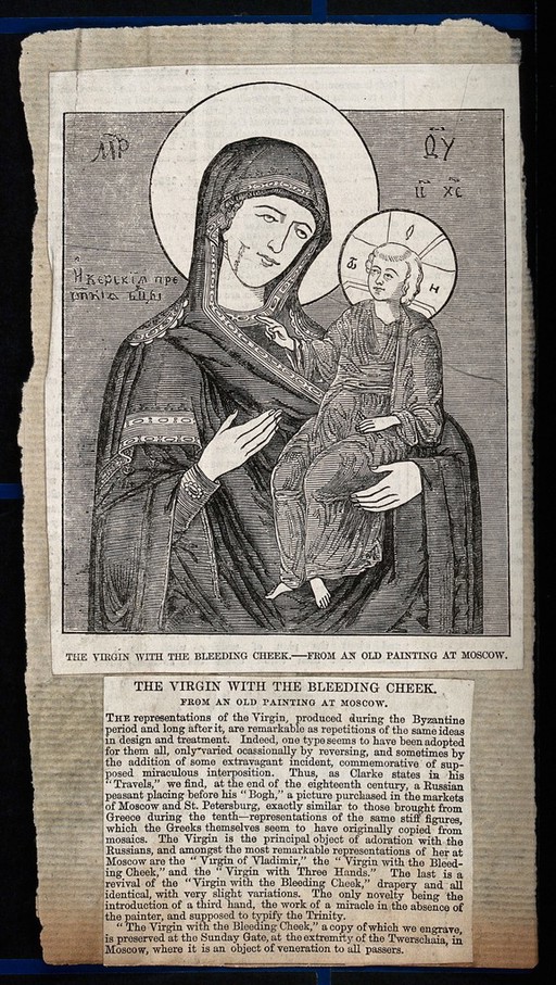 The Virgin with the Bleeding Cheek in Moscow. Wood engraving.