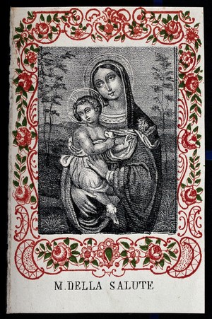 view The Virgin of Health. Colour lithograph.