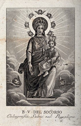 The Virgin of Succour in the Sanctuary of the Borgo San Pietro at Bologna. Engraving.