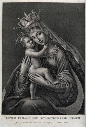 view The Virgin Consoler of the Afflicted in S. Maria del Suffragio in Via Giulia at Rome. Engraving.