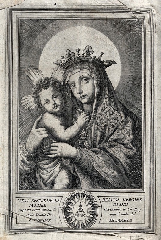 The Virgin of the Holy Name of Mary in the Church of S. Pantaleon in Rome. Engraving by V. Mariotti, 1689.