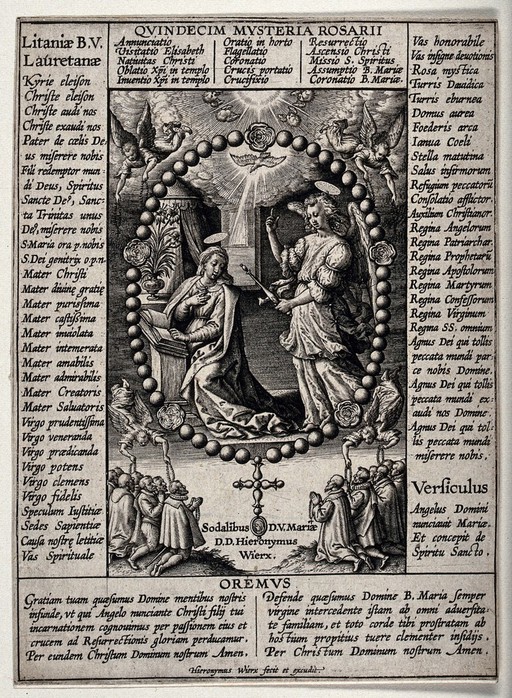 The Virgin of the Rosary (with the Annunciation). Engraving by Hieronymus Wierx.