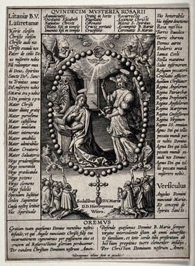 The Virgin of the Rosary (with the Annunciation). Engraving by Hieronymus Wierix.