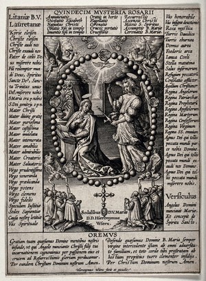 view The Virgin of the Rosary (with the Annunciation). Engraving by Hieronymus Wierix.