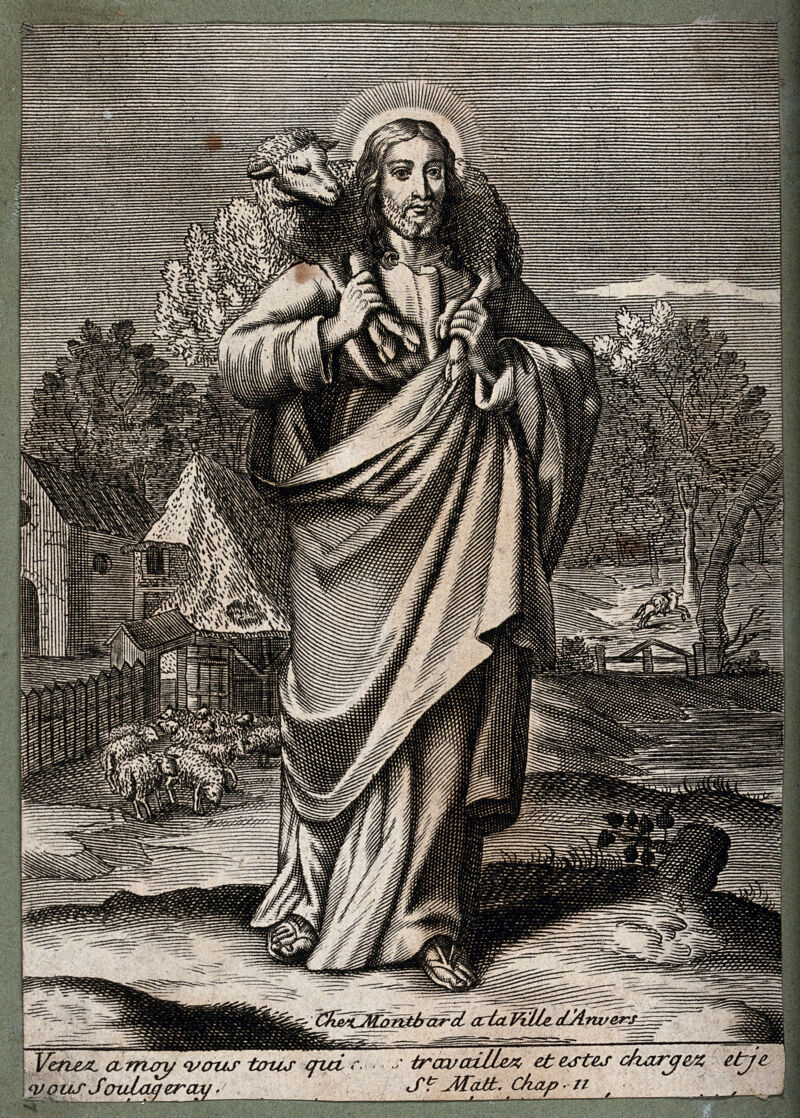 Christ as the Good Shepherd. Engraving. | Wellcome Collection