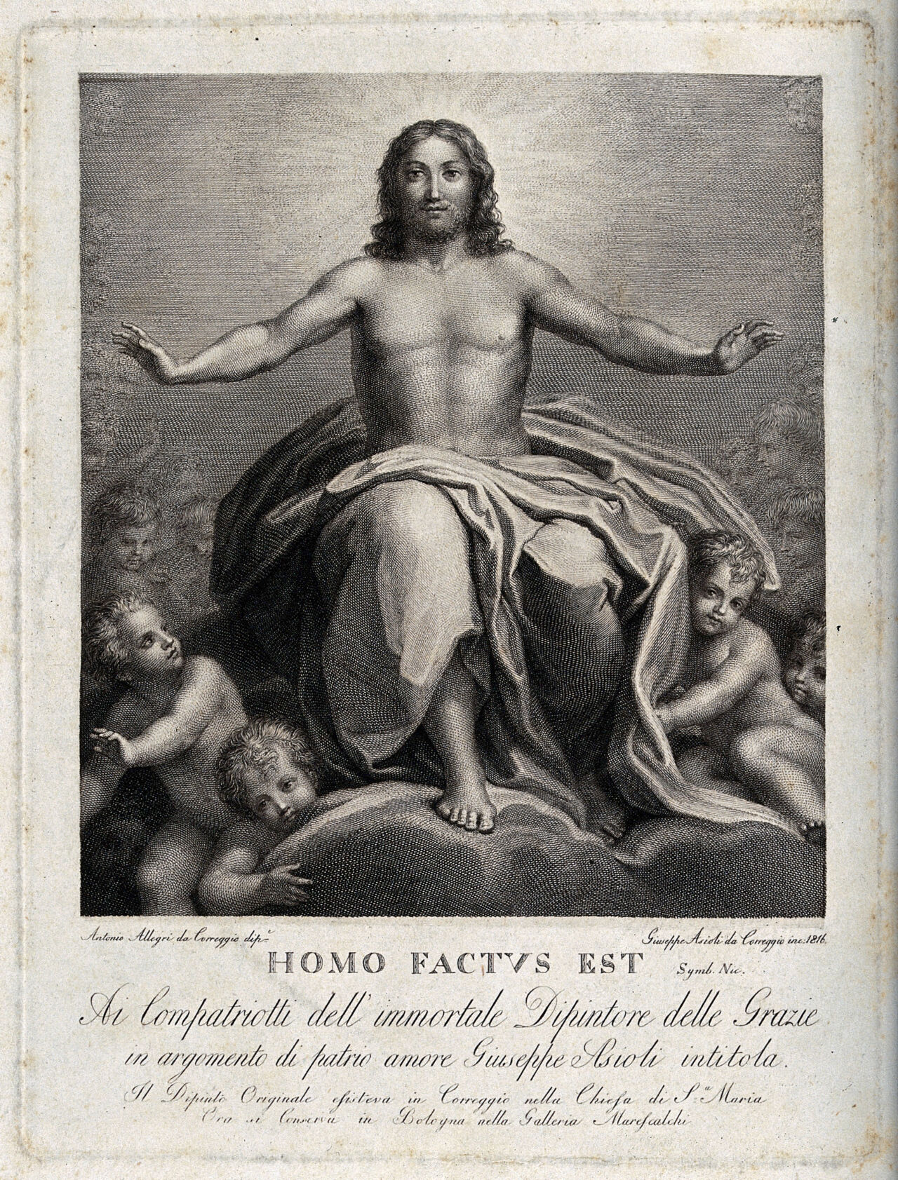 The Incarnation of Christ. Engraving by G. Asioli after Antonio Allegri, il Correggio., by Antonio da Correggio
