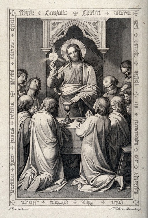 The Institution of the Eucharist. Engraving by J.V. Keller after F. Overbeck.