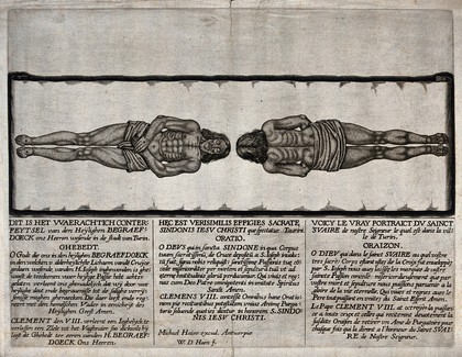 The Holy Shroud of Turin. Engraving.