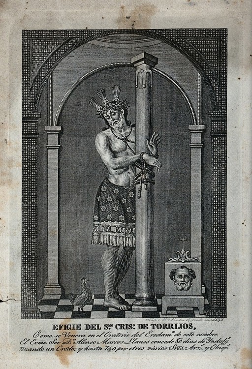 Christ at the Column, the Santissimo Christo de Torrijos. Engraving by J.M. Martin, 1847.