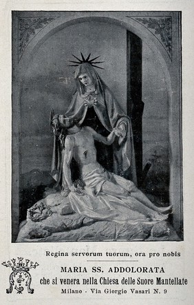 The Virgin of Pity in the church of the Suore Mantellate at Milan. Reproduction of photograph.