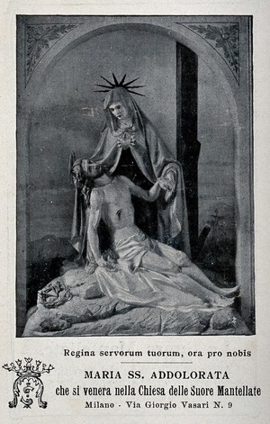 view The Virgin of Pity in the church of the Suore Mantellate at Milan. Reproduction of photograph.