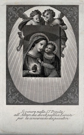 The Virgin of Good Council (Sta Maria del buon Consiero). Engraving.