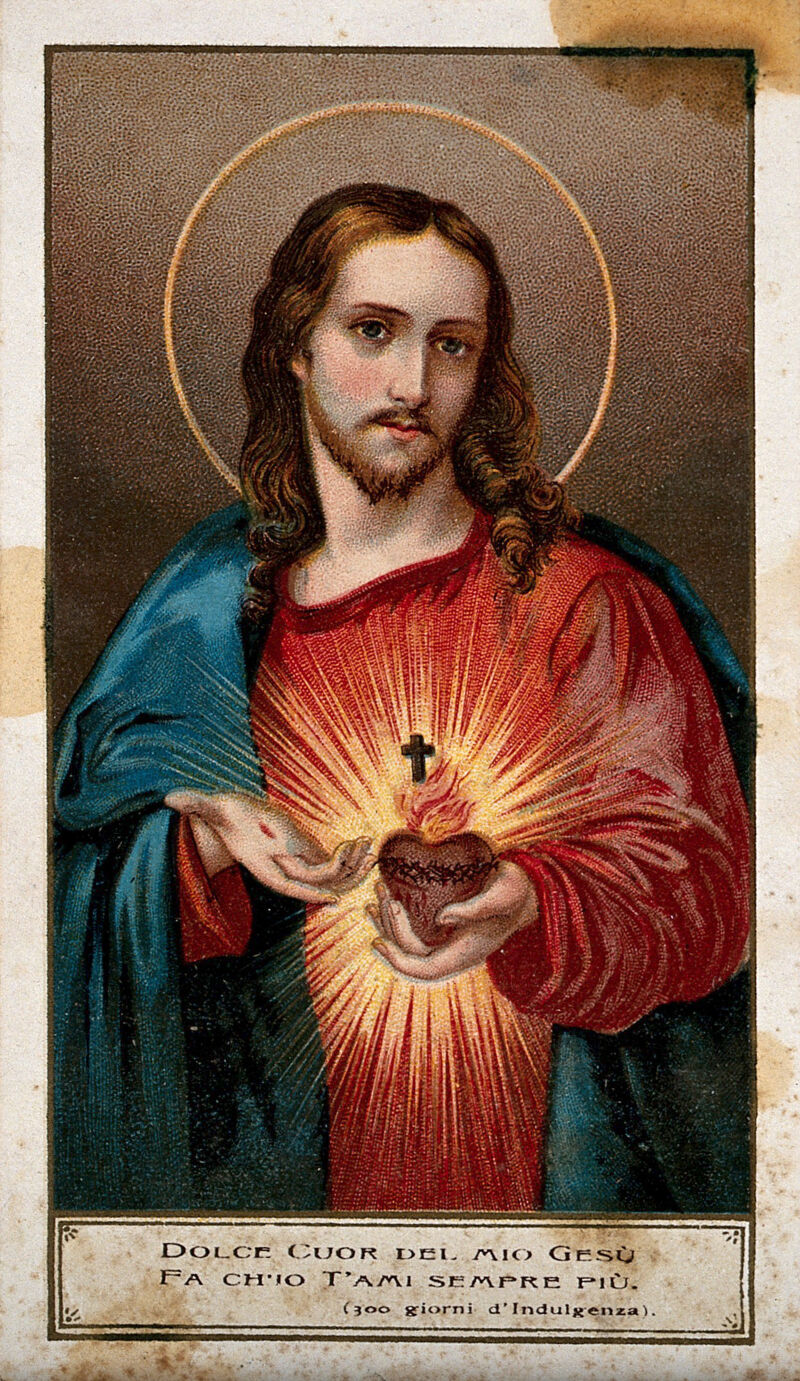 Christ presenting the Sacred Heart. Colour lithograph. | Wellcome