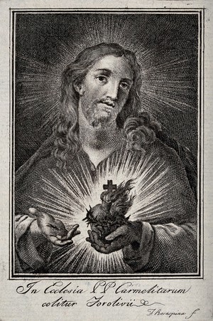 view Christ presenting the Sacred Heart. Engraving by Francesco Rosaspina.