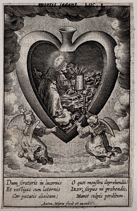 The Christ Child brings light into a heart discovering snakes and other animals. Engraving by A. Wierix, ca. 1600.