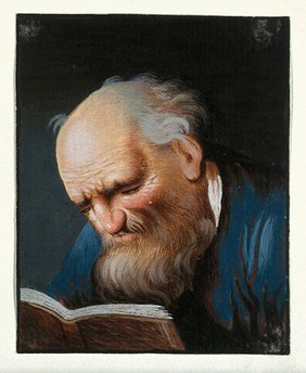 An unidentified male saint (Saint Paul?) reading a book. Gouache.