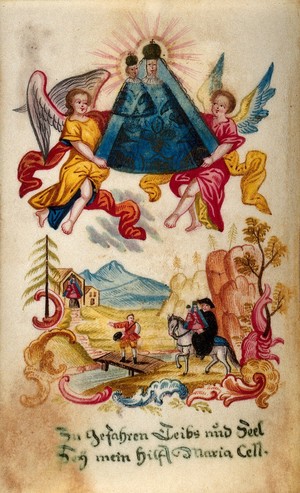 view The Virgin of Mariazell as protector of travellers. Gouache.