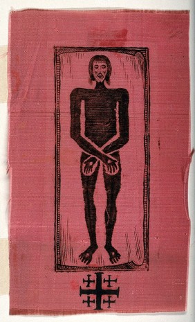 The Holy Shroud of Turin. Etching on silk.