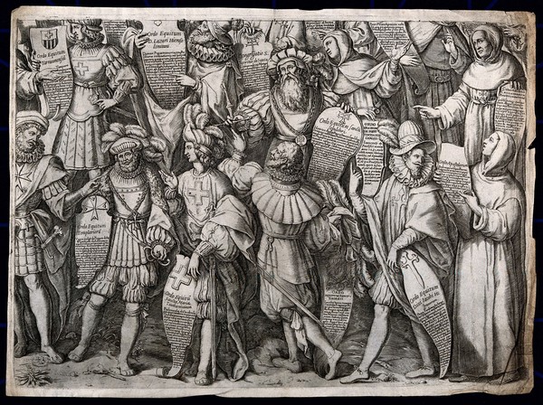 The order of knights under the Augustinian rule. Engraving by Oliviero Gatti, 1614.