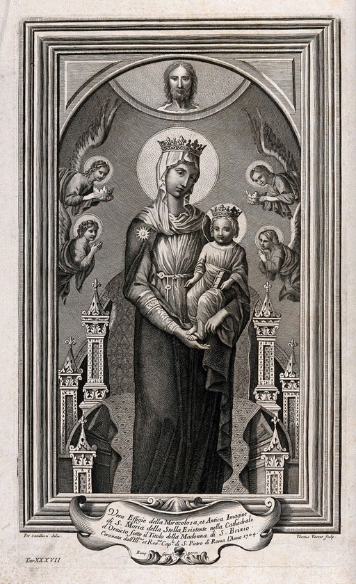 The Virgin of St. Britzio at Orvieto Cathedral. Etching by Ubertus Vincent after P. Castellucci.
