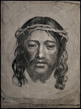The veronica (sudarium of Saint Veronica), representing the face of Christ. Engraving by C. Mellan, 1649.